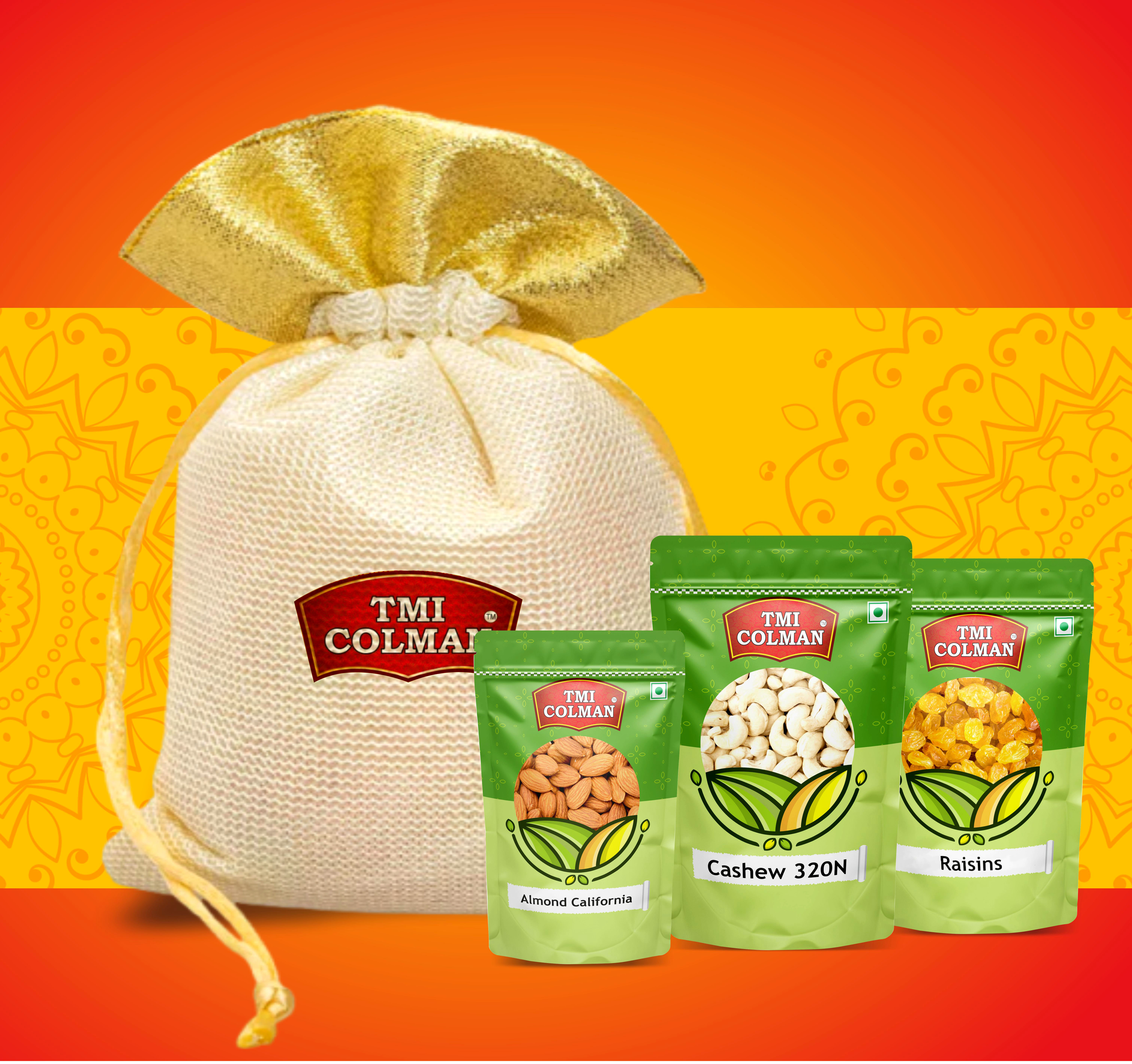 MIX DRY FRUITS GIFT POTLI (JUTE WHITE GOLDEN)